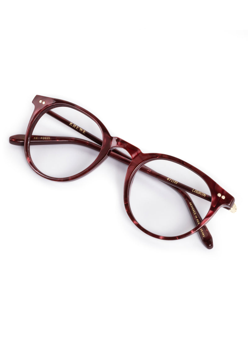 LISBON | Bordeaux Handcrafted, luxury burgundy tortoise small round KREWE eyeglasses 