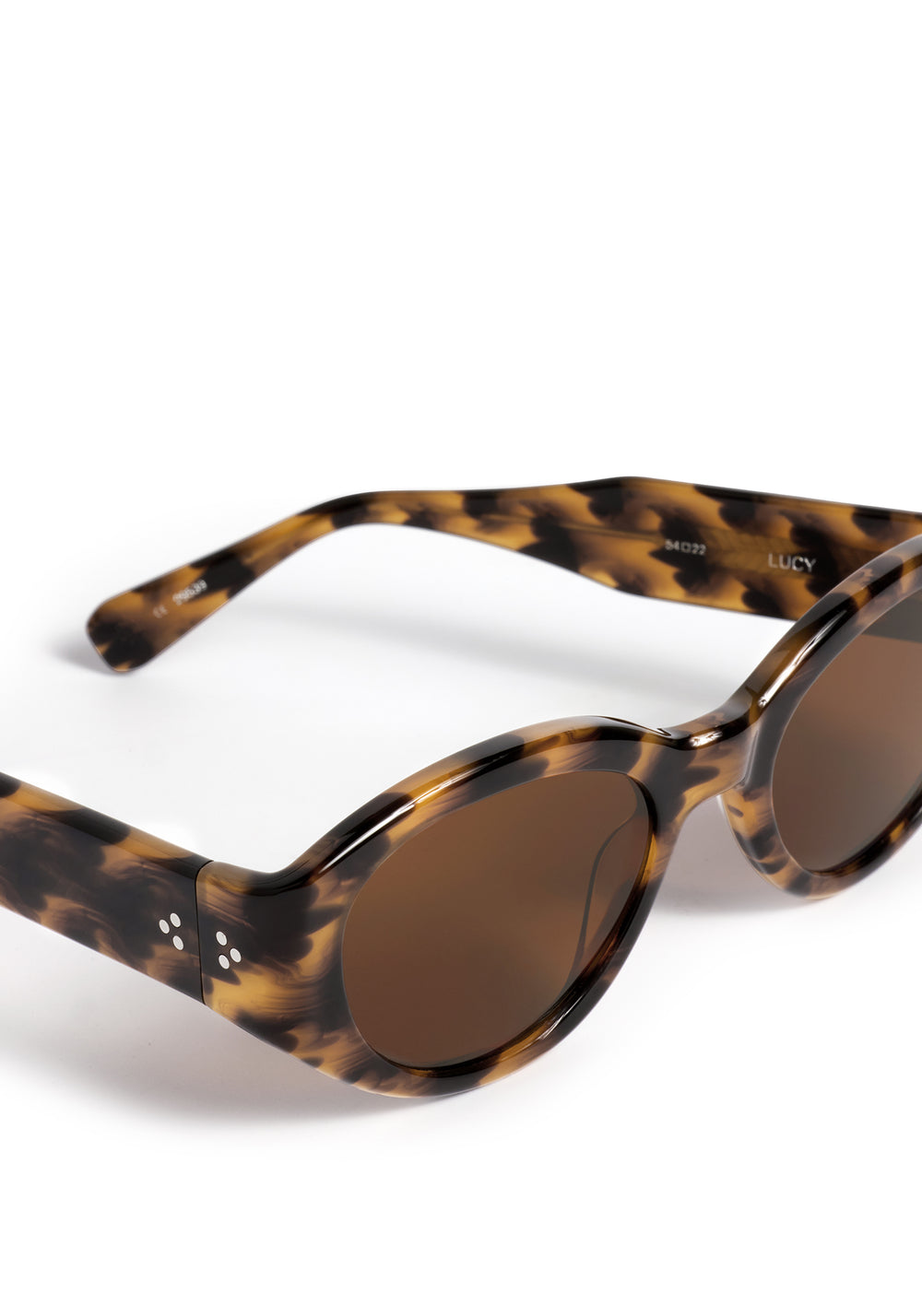 LUCY | Venezia Handcrafted, luxury dark brown tortoise acetate medium sized oval wrap KREWE sunglasses