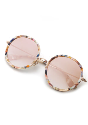 KREWE - LUISA | Gelato 18K Rose Mirrored handcrafted, luxury colorful round oversized sunglasses