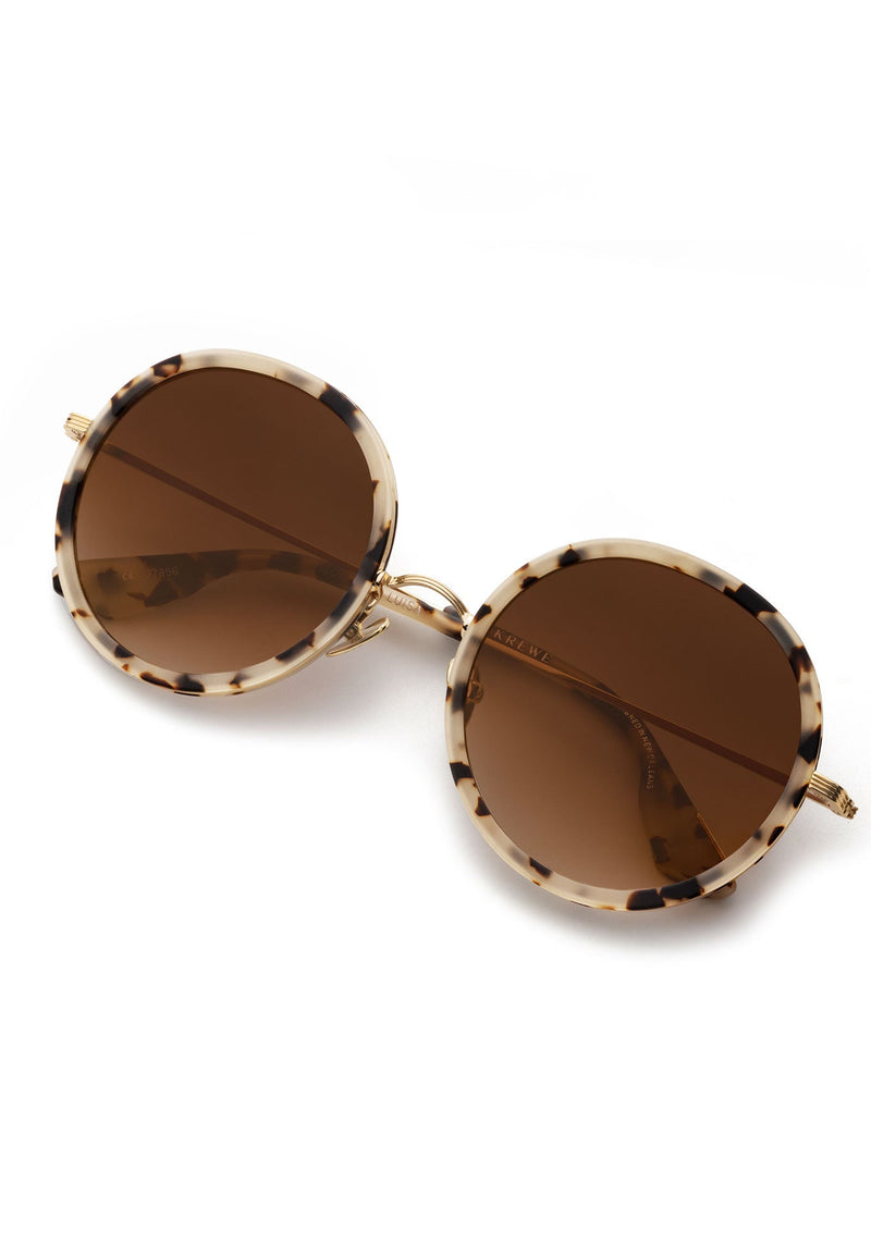 KREWE - LUISA | Matte Oyster 18K handcrafted, luxury round oversized tortoise shell sunglasses