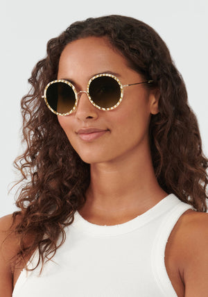 KREWE - LUISA | Yuzu 12K handcrafted, luxury round oversized yellow checkered sunglasses womens model | Model: Meli