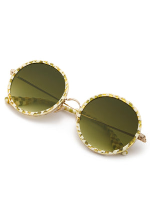 KREWE - LUISA | Yuzu 12K handcrafted, luxury round oversized yellow checkered sunglasses