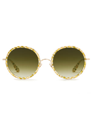 KREWE - LUISA | Yuzu 12K handcrafted, luxury round oversized yellow checkered sunglasses