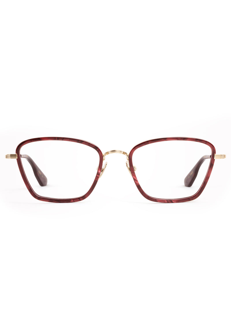 LUNA | 12K Titanium + Bordeaux Handcrafted, luxury burgundy acetate and titanium cat-eye KREWE eyeglasses