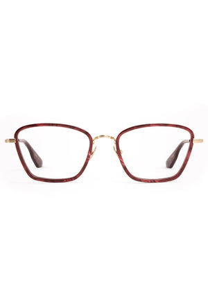 LUNA | 12K Titanium + Bordeaux Handcrafted, luxury burgundy acetate and titanium cat-eye KREWE eyeglasses