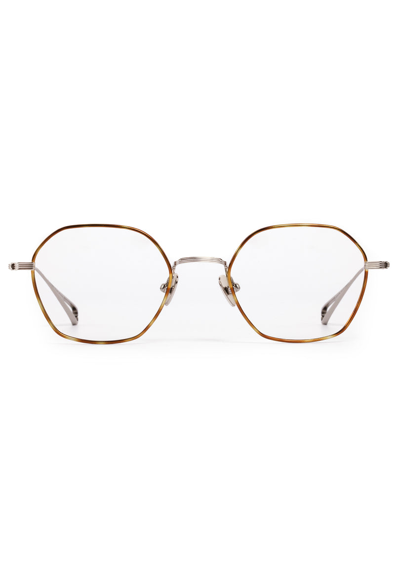 MARCEL | Silver Sahara Titanium handcrafted, luxury silver and light brown tortoise detailed metal eyeglasses 
