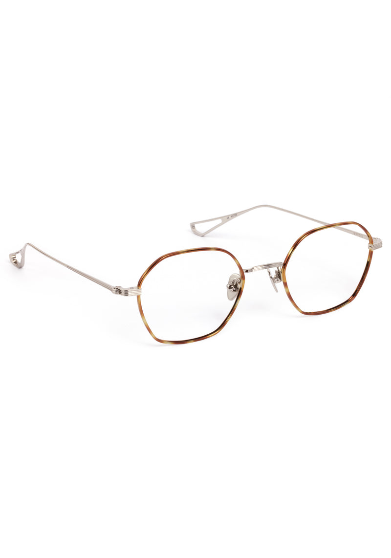 MARCEL | Silver Sahara Titanium handcrafted, luxury silver and light brown tortoise detailed metal eyeglasses