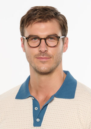 MARENGO | Kombu Handcrafted luxury brown tortoise acetate small round KREWE eyeglasses mens model | Model: Dusty
