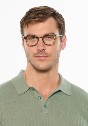 MARENGO | Tuscan Tortoise Handcrafted luxury multicolored tortoise acetate small round KREWE eyeglasses mens model | Model: Dusty