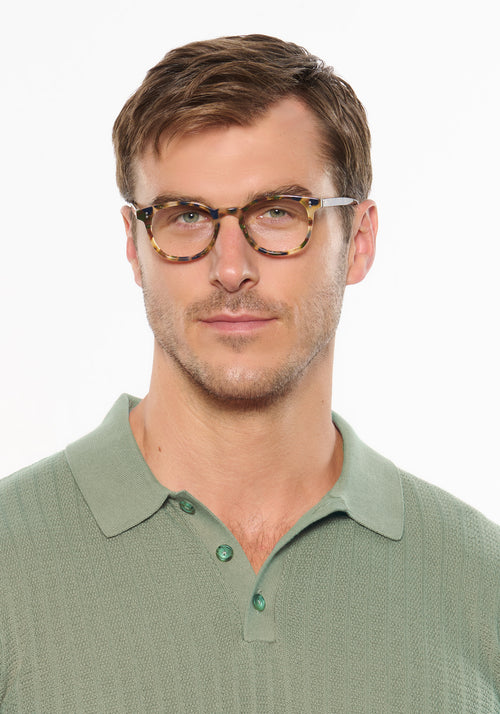 MARENGO | Tuscan Tortoise Handcrafted luxury multicolored tortoise acetate small round KREWE eyeglasses mens model | Model: Dusty