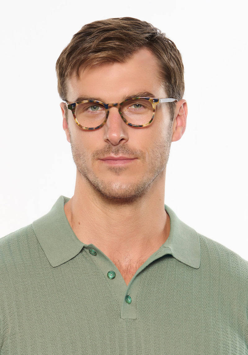 MARENGO | Tuscan Tortoise Handcrafted luxury multicolored tortoise acetate small round KREWE eyeglasses mens model | Model: Dusty