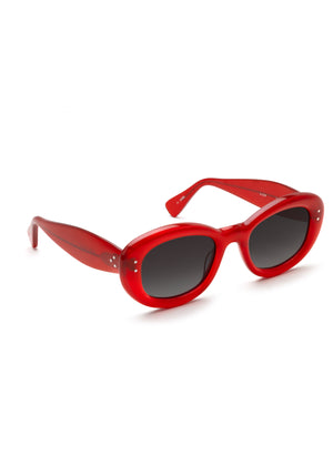 MARGARET | Cherry Handcrafted, luxury red acetate medium sized oval bubble frame KREWE sunglasses