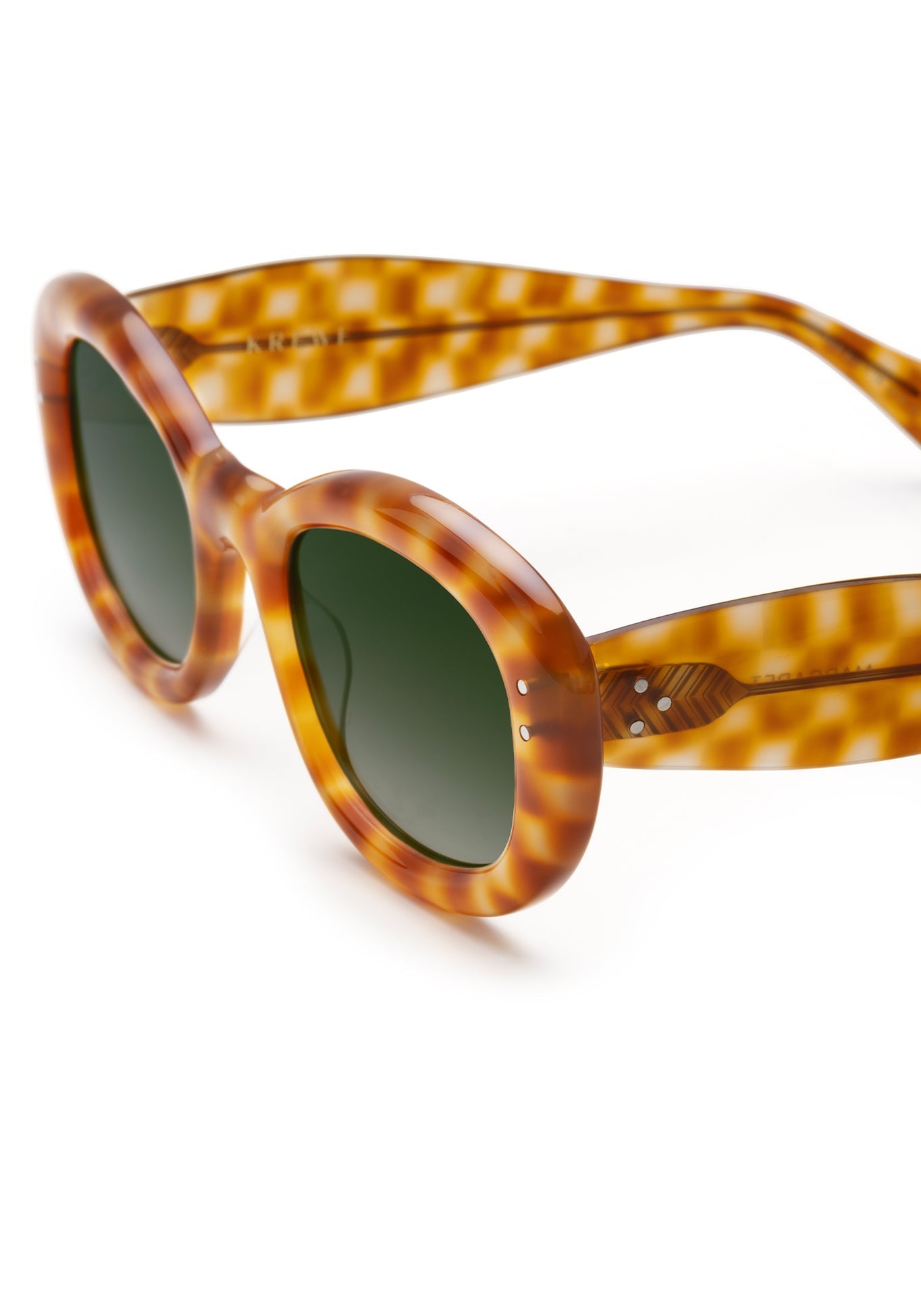 MARGARET | Fernet Handcrafted, luxury brown checkered tortoise acetate medium sized oval bubble frame KREWE sunglasses