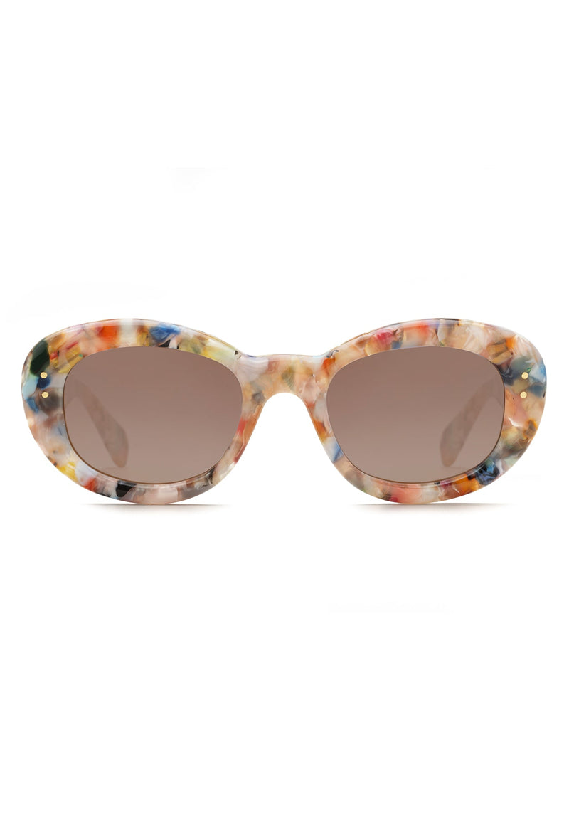 MARGARET | Gelato Mirrored Handcrafted, luxury multicolored tortoise acetate medium sized oval bubble frame mirrored KREWE sunglasses