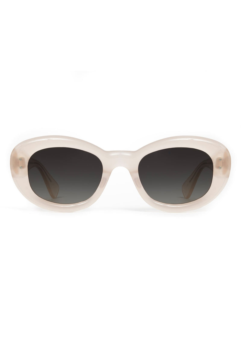 MARGARET | Platinum Blonde Handcrafted, luxury cream white acetate medium sized oval bubble frame KREWE sunglasses 