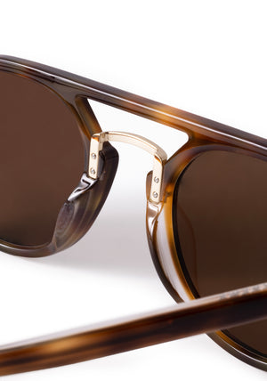 MARKLE | Maple and Crystal 12K Polarized Handcrafted, luxury brown tortoise acetate KREWE polarized sunglasses with gold stainless steel metal hardware 