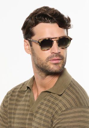 MARKLE | Tuscan Tortoise 18K Handcrafted, luxury multicolored  tortoise acetate KREWE sunglasses with gold stainless steel metal hardware  mens model | Model: Dusty