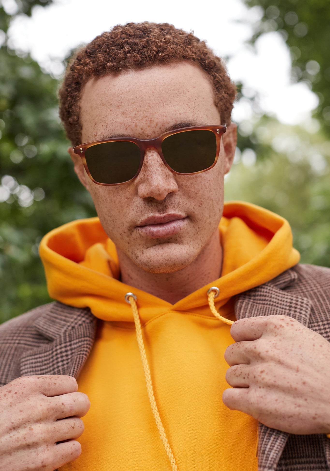 MATTHEW | Matte Tobacco + Sweet Tea Polarized Handcrafted, luxury brown acetate KREWE sunglasses mens model campaign | Model: Dustin