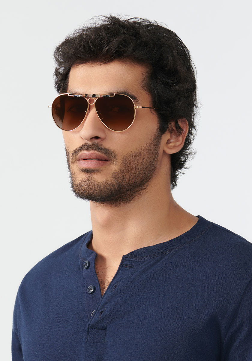 MERRYMEN | 24K + Crema Handcrafted, KREWE Vintage Shooter Sunglasses mens model | Model: Mo