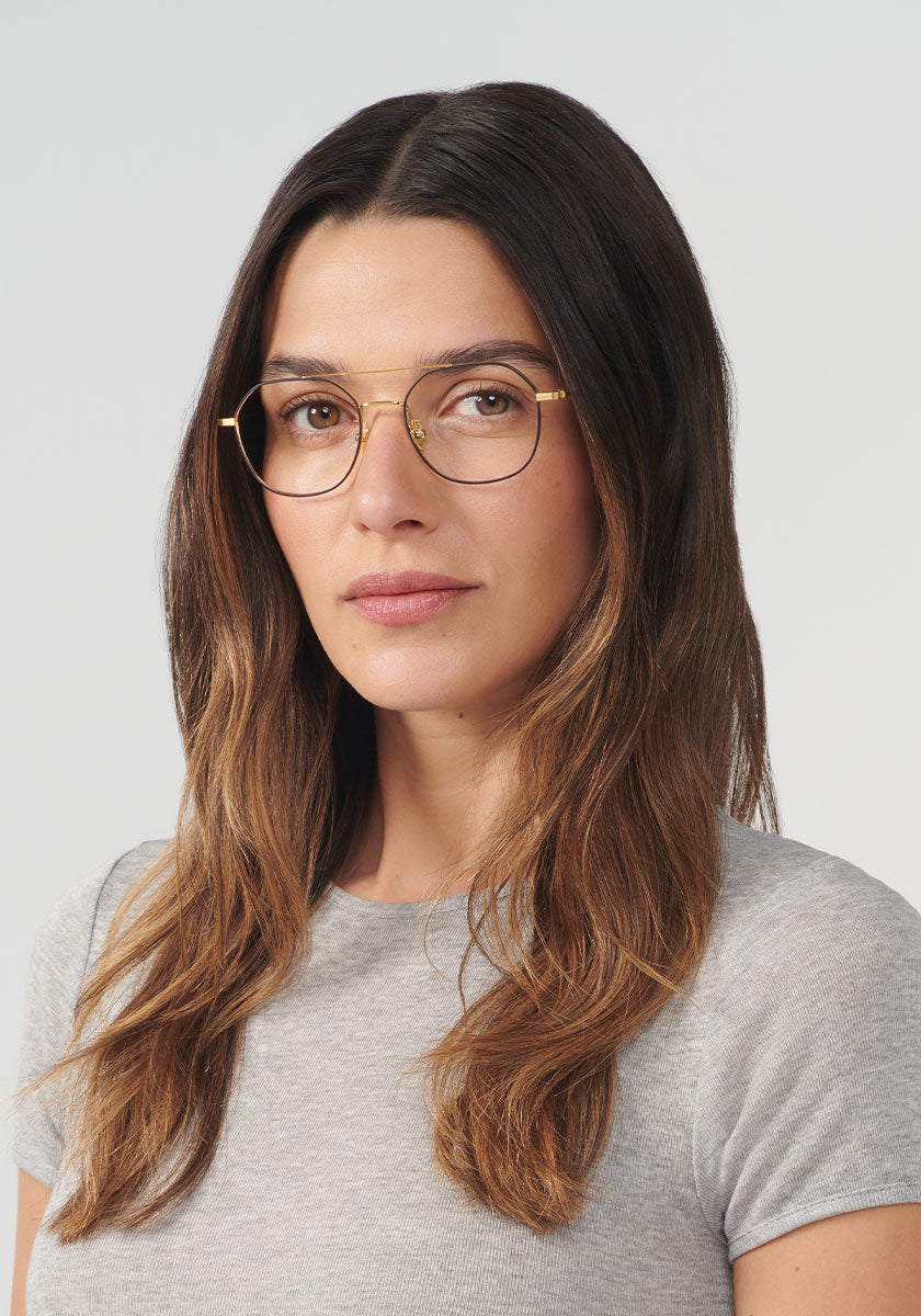 KREWE - MESA | Matte Black + 18K Handcrafted, luxury titanium eyeglasses womens model | Model: Olga