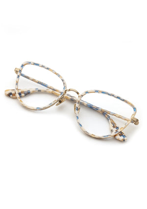 MIA | 12K Titanium + Pincheck Handcrafted, luxury blue and cream checkered acetate and metal cat-eye KREWE eyeglasses