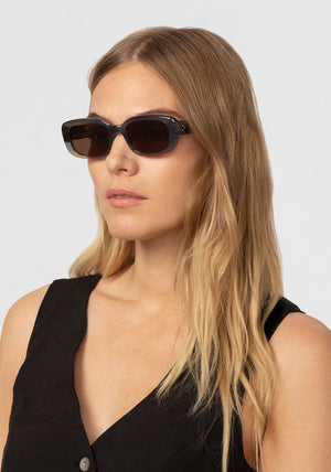 MILAN | Oolong handcrafted, luxury purple rectangular sunglasses womens model | Model: Maritza