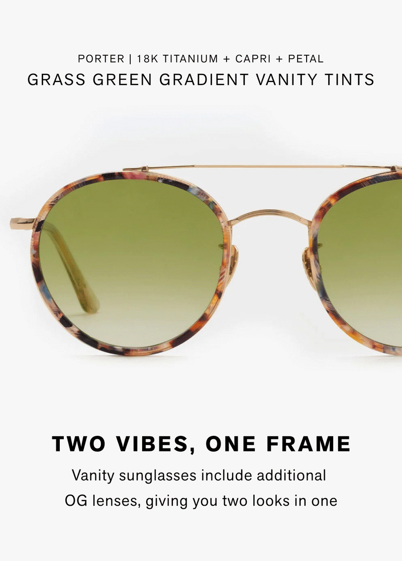 Two vibes, one frame. Vanity sunglasses include additional OG lenses, giving you two looks in one