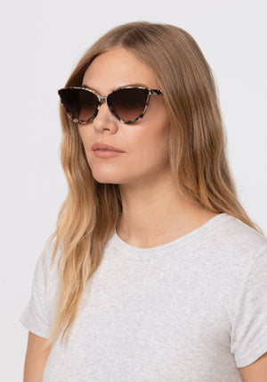 MONROE NYLON | Capri Handcrafted, luxury multicolored acetate cat-eye nylon KREWE sunglasses womens model | Model: Maritza