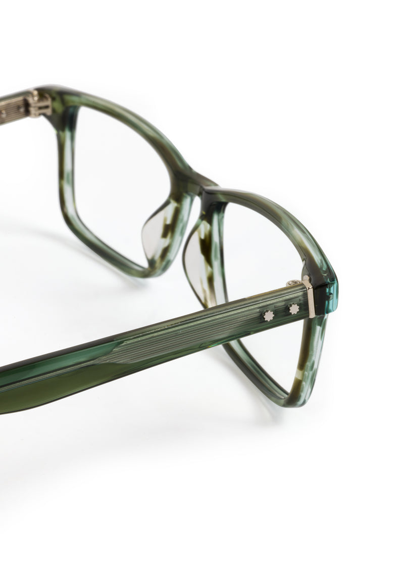 MORGAN | Reed Handcrafted, luxury green tortoise acetate rectangular KREWE eyeglasses 