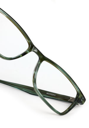 MORGAN | Reed Handcrafted, luxury green tortoise acetate rectangular KREWE eyeglasses 