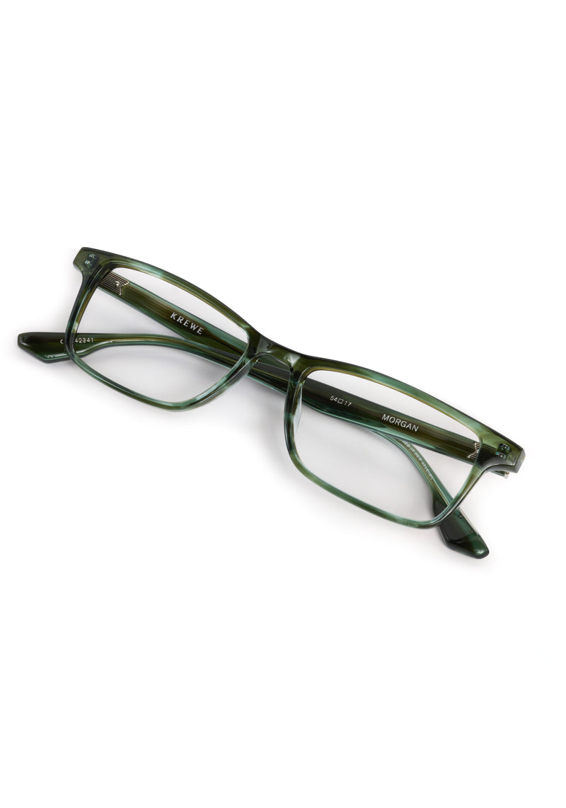 MORGAN | Reed Handcrafted, luxury green tortoise acetate rectangular KREWE eyeglasses 