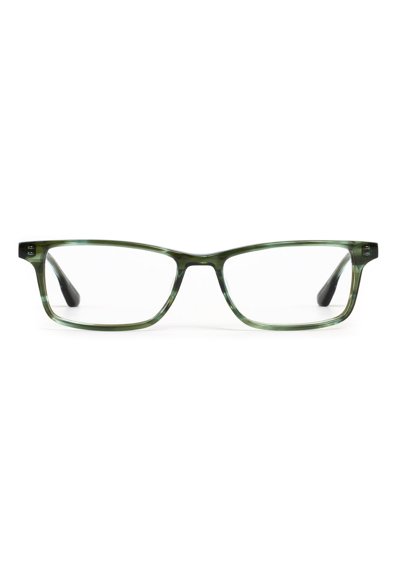 MORGAN | Reed Handcrafted, luxury green tortoise acetate rectangular KREWE eyeglasses 