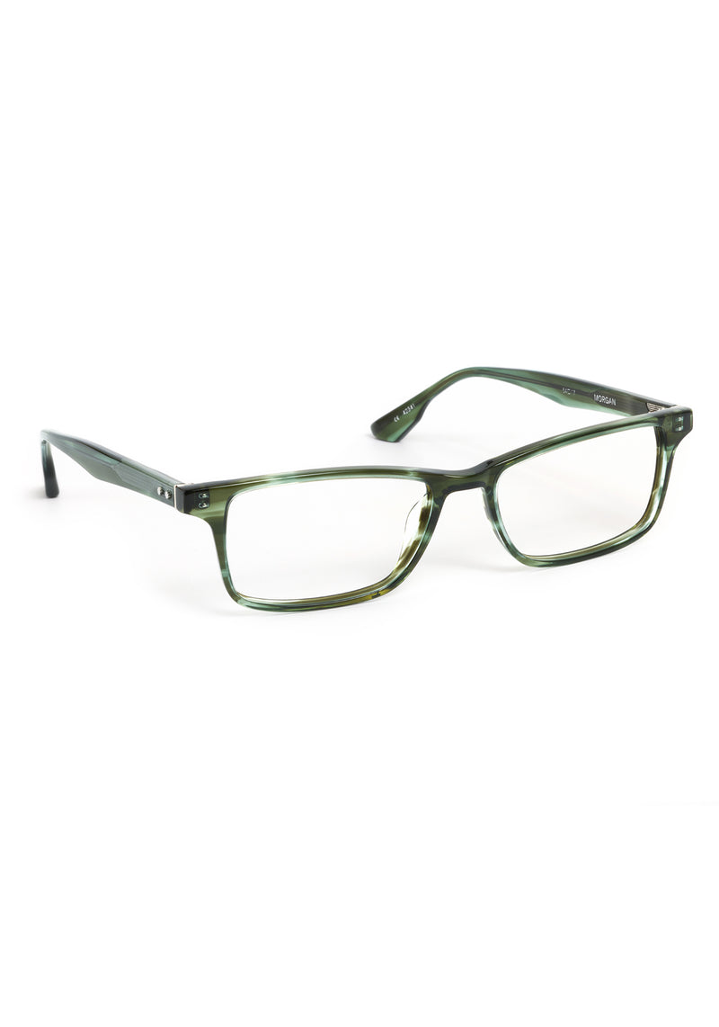 MORGAN | Reed Handcrafted, luxury green tortoise acetate rectangular KREWE eyeglasses 