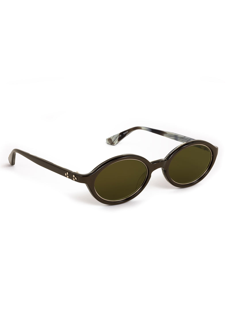 MUSE | Bronze Metallic + Bone + 12K Handcrafted, luxury dark brown acetate and stainless steel small oval KREWE sunglasses