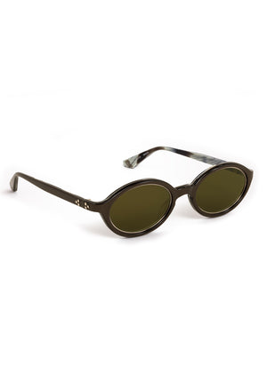 MUSE | Bronze Metallic + Bone + 12K Handcrafted, luxury dark brown acetate and stainless steel small oval KREWE sunglasses