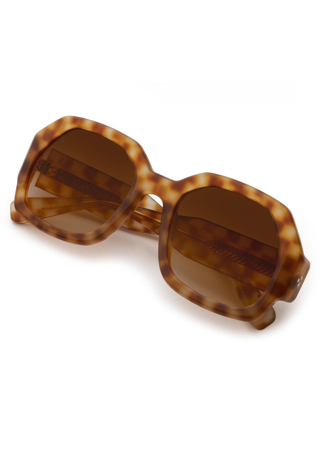 NAOMI | Fernet Handcrafted, luxury brown checkered tortoise acetate oversized geometric wrap KREWE sunglasses