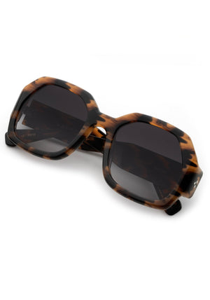 NAOMI | Venezia Handcrafted, luxury dark brown and black tortoise acetate oversized geometric wrap KREWE sunglasses