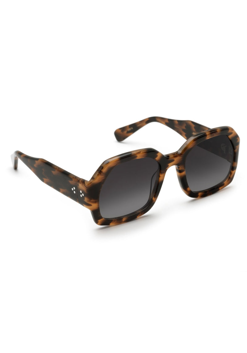 NAOMI | Venezia Handcrafted, luxury dark brown and black tortoise acetate oversized geometric wrap KREWE sunglasses