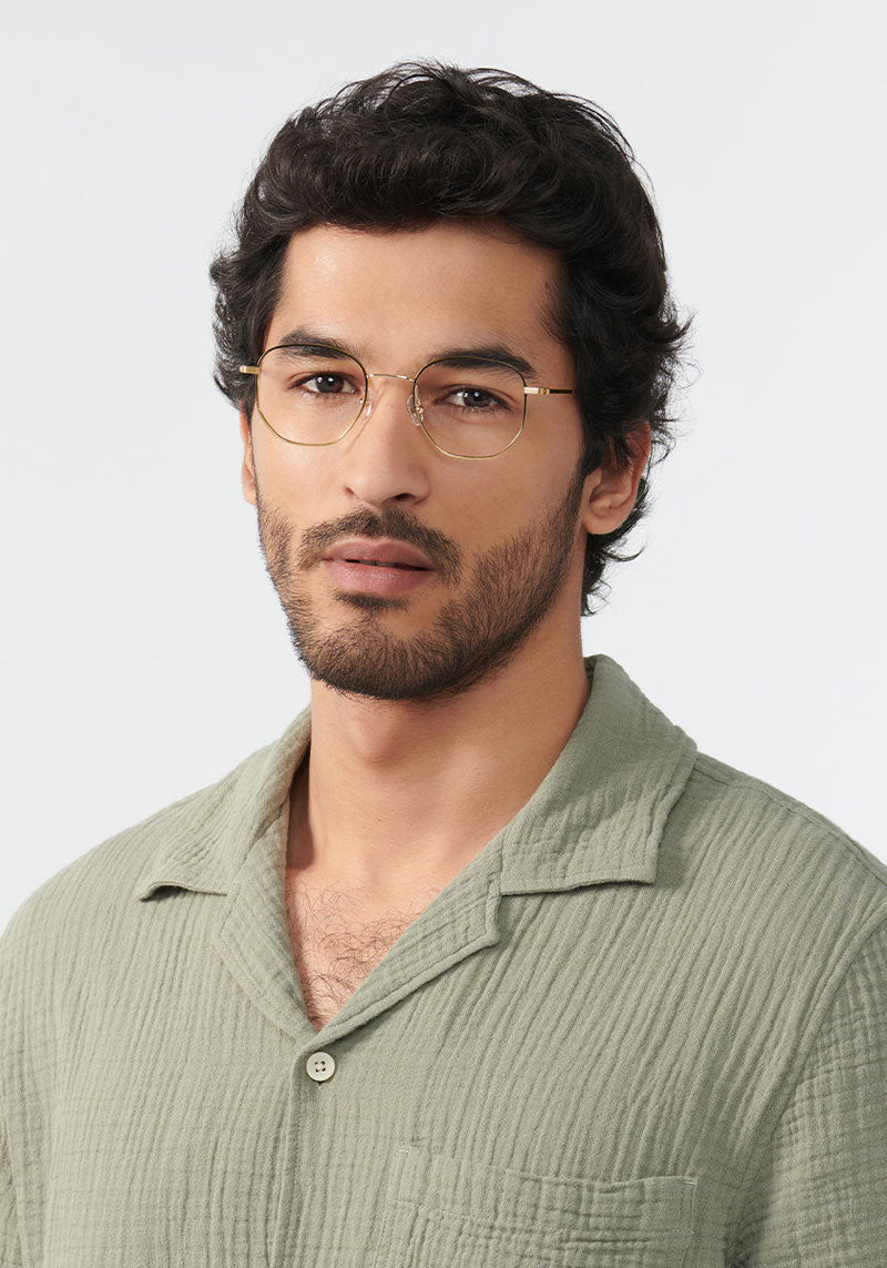 KREWE - NELSON | Matte Black Fade + 18K Handcrafted, luxury 18k stainless steel eyeglasses mens model | Model: Mo