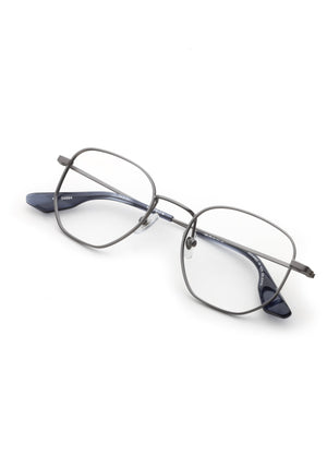 NELSON | Matte Raw Stainless Steel + Denim Handcrafted, luxury stainless steel oversized geometric round KREWE eyeglasses