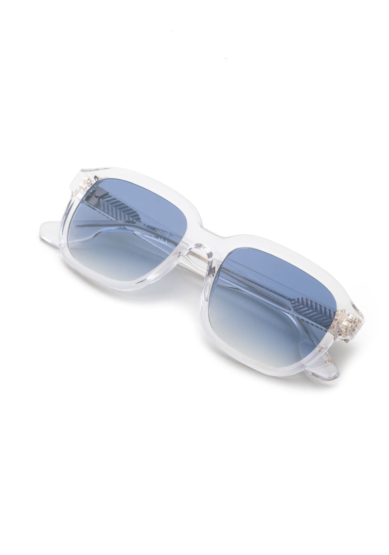 KREWE GLASSES - NEVILLE | Crystal + Custom Vanity Tint handcrafted, luxury clear square eyeglasses with blue tinted lenses
