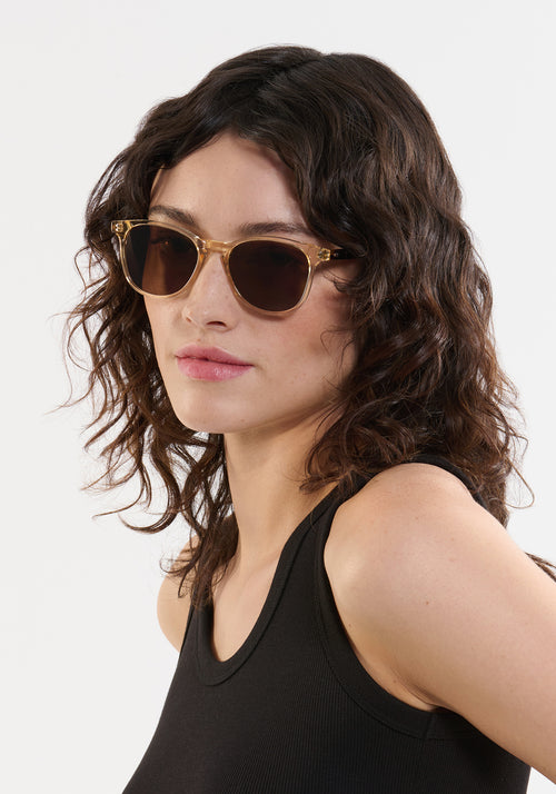 OLIVIER | Champagne Handcrafted, luxury cream acetate round KREWE sunglasses womens model | Model: Ione