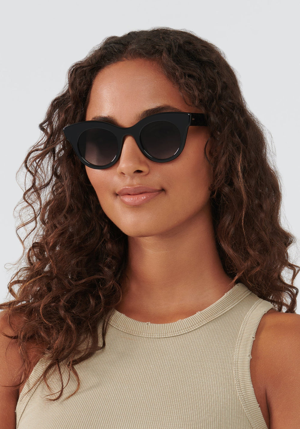 KREWE - OLIVIA | Black + Black and Crystal handcrafted, luxury black cat eye sunglasses womens model | Model: Meli
