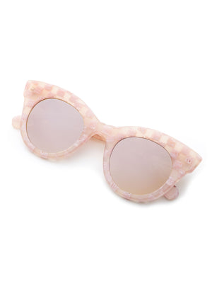 OLIVIA | Plaid Mirrored handcrafted, luxury pink checkered cat eye sunglasses
