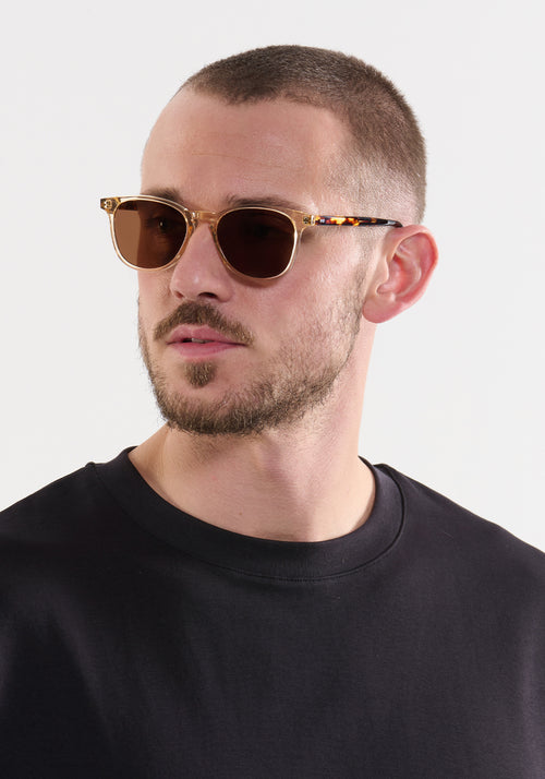 OLIVIER | Champagne Handcrafted, luxury cream acetate round KREWE sunglasses mens model | Model: Connor
