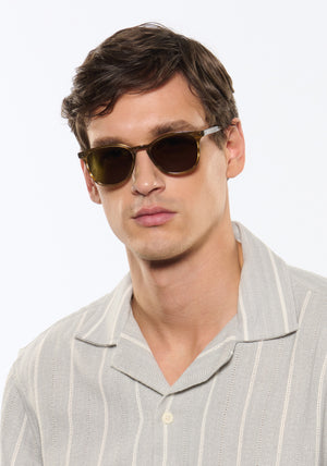 OLIVIER | Kombu Handcrafted, luxury brown acetate round KREWE sunglasses mens model | Model: Jegor
