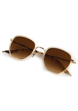 PEYTON | 12K Titanium + Champagne and Iberia Handcrafted, luxury champagne yellow acetate and titanium geometric KREWE sunglasses 