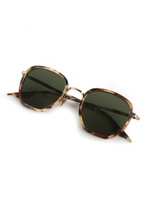 PEYTON | 12K Titanium + Tuscan Tortoise Handcrafted, luxury dark multicolored tortoise acetate and titanium geometric KREWE sunglasses 
