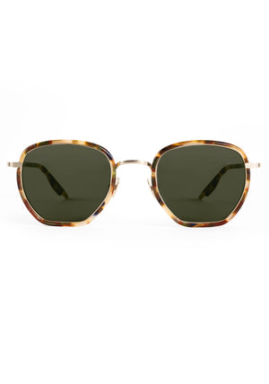 PEYTON | 12K Titanium + Tuscan Tortoise Handcrafted, luxury dark multicolored tortoise acetate and titanium geometric KREWE sunglasses 