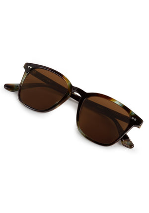 PIERCE | Blue Havana Handcrafted, luxury brown and blue tortoise acetate square KREWE sunglasses 
